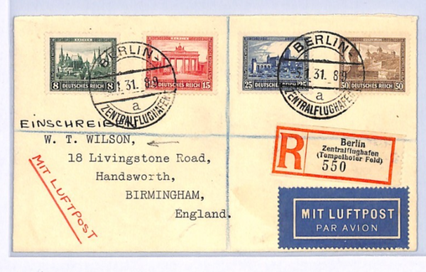 GERMANY Wilson Cover 1930 EXHIBITION Set Berlin AIRPORT Registered 1931 XF338