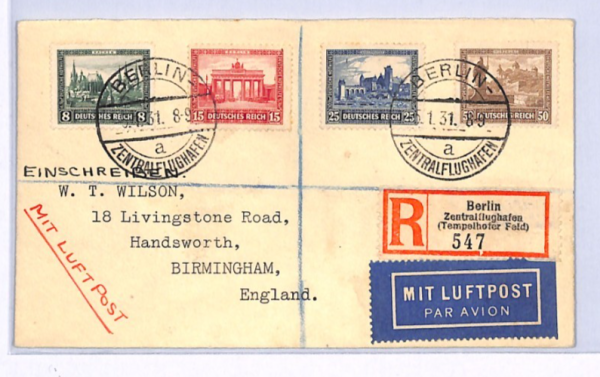 GERMANY Wilson Cover 1930 EXHIBITION Set{4} Berlin AIRPORT Registered 1931 XF339 - Image 3