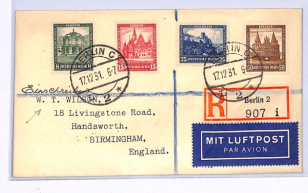 GERMANY Wilson Cover 1931 CHARITY SURTAX Set ARCHITECTURE Berlin Regd Air XF337 - Image 3