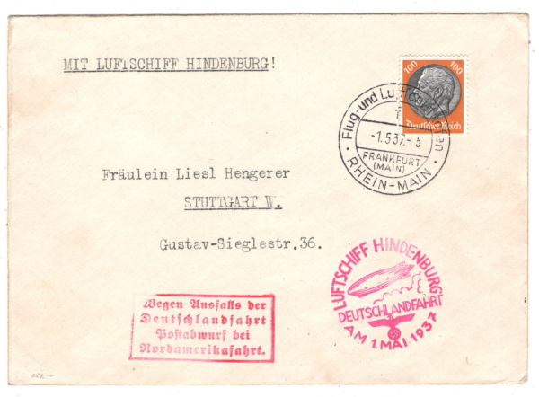 GERMANY Zeppelin HINDENBURG Air 100pf Cover 1937 *FINAL FLIGHT* Drop Mail KZ251 - Image 7
