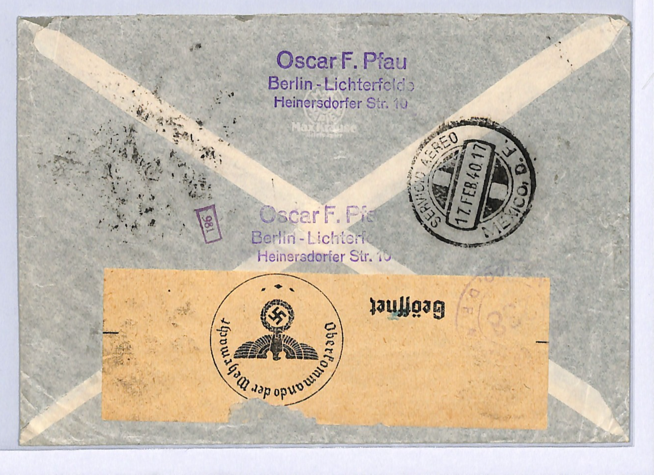 GERMANY/MEXICO Air Mail WW2 1940 Cover Berlin FORWARDED USA New York WA112 - Image 3