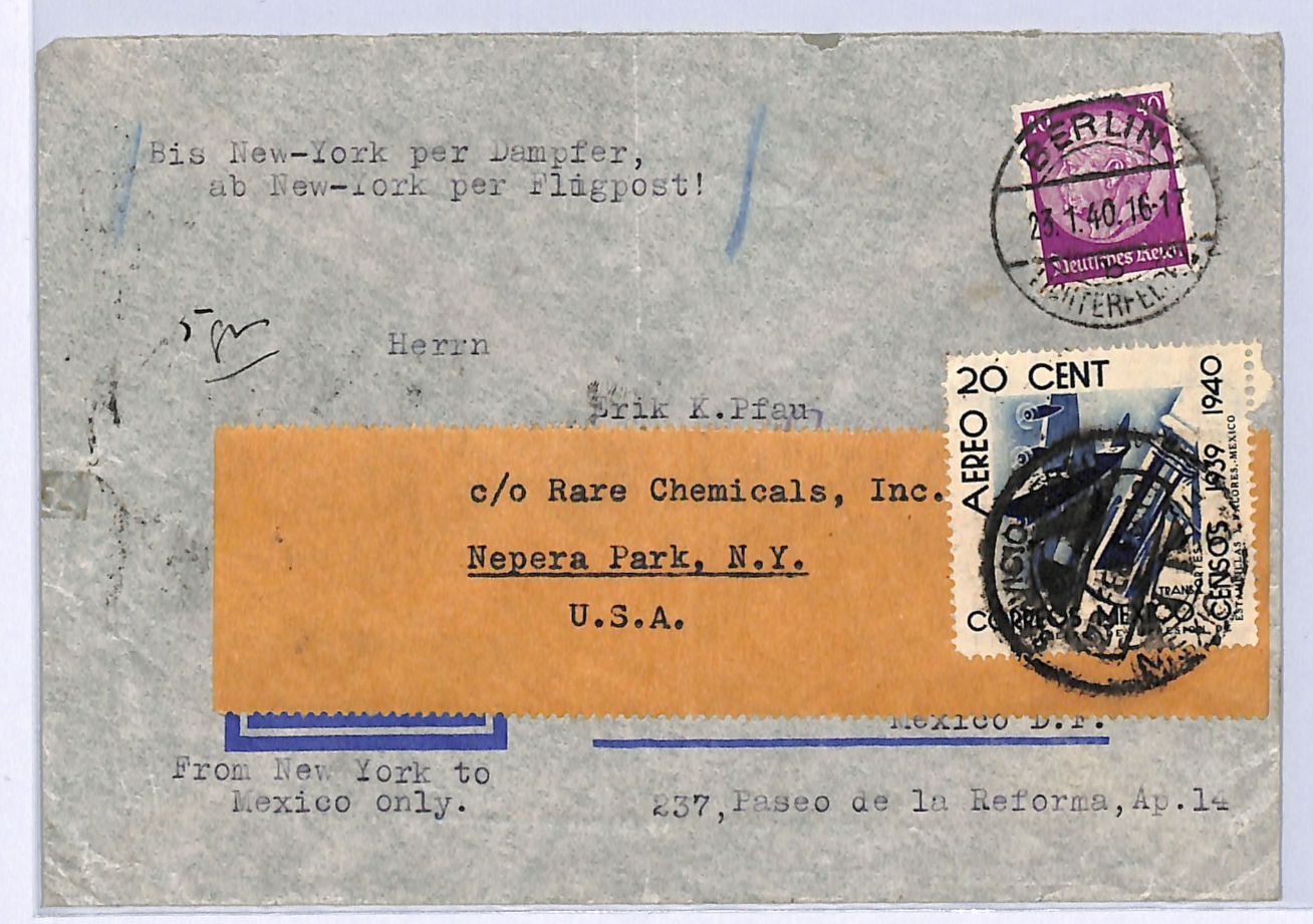 GERMANY/MEXICO Air Mail WW2 1940 Cover Berlin FORWARDED USA New York WA112
