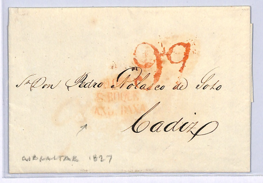 GIBRALTAR Cover 1827 Letter *SAN ROQUE* TRANSIT Entire Letter Cadiz WN287