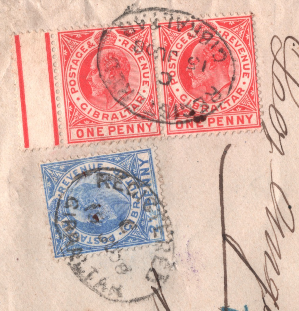 GIBRALTAR Cover KEVII Registered USA Los Angeles 1908 CALIFORNIA XH219 - Image 3