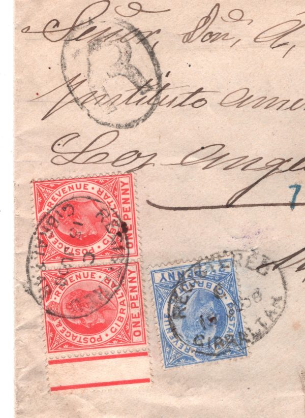 GIBRALTAR Cover KEVII Registered USA Los Angeles 1908 CALIFORNIA XH219 - Image 4