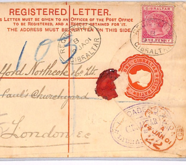 GIBRALTAR Cover Registered QV 1d+2d Stationery 1901 London {samwells}XH214 - Image 3