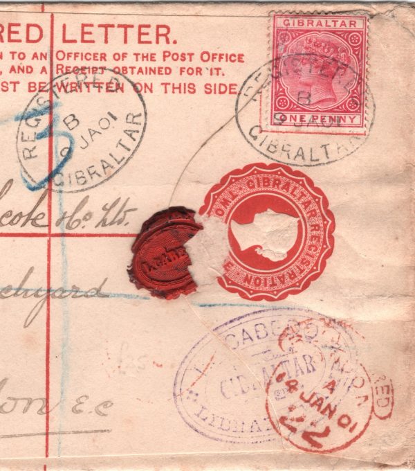 GIBRALTAR Cover Registered QV 1d+2d Stationery 1901 London {samwells}XH214 - Image 6