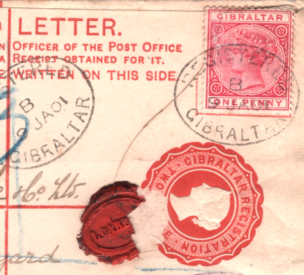 GIBRALTAR Cover Registered QV 1d+2d Stationery 1901 London {samwells}XH214