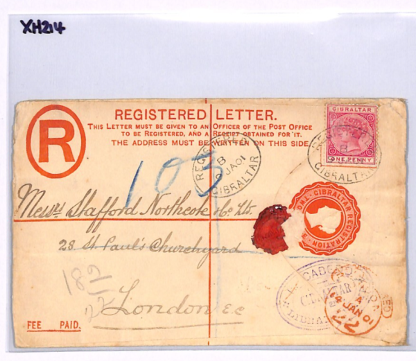 GIBRALTAR Cover Registered QV 1d+2d Stationery 1901 London {samwells}XH214 - Image 8