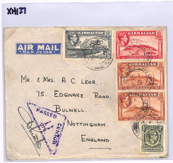 GIBRALTAR KGVI Cover WW2 CENSOR *11* Violet Triangular 1941 Bulwell Notts XH137 - Image 6