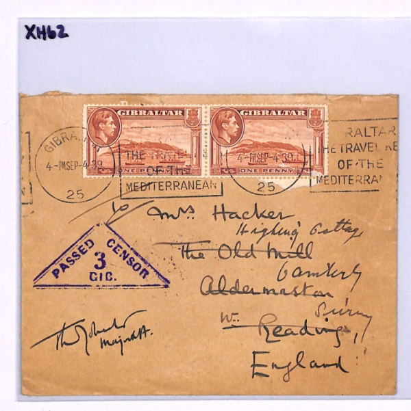 GIBRALTAR WW2 Cover *3/GIB* TRIANGULAR CENSOR Machine 1939 KEY Slogan Berks XH62 - Image 7