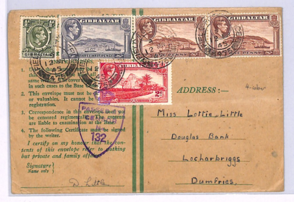 GIBRALTAR WW2 Cover CENSOR *Honour Envelope* 1945 Scotland Locharbriggs XH141 - Image 3