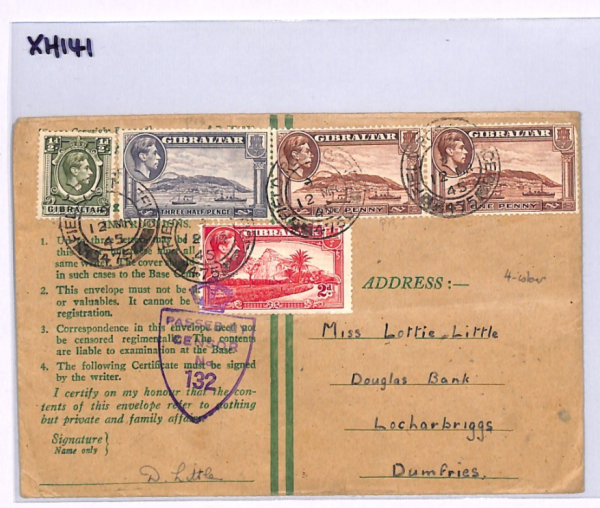 GIBRALTAR WW2 Cover CENSOR *Honour Envelope* 1945 Scotland Locharbriggs XH141 - Image 5