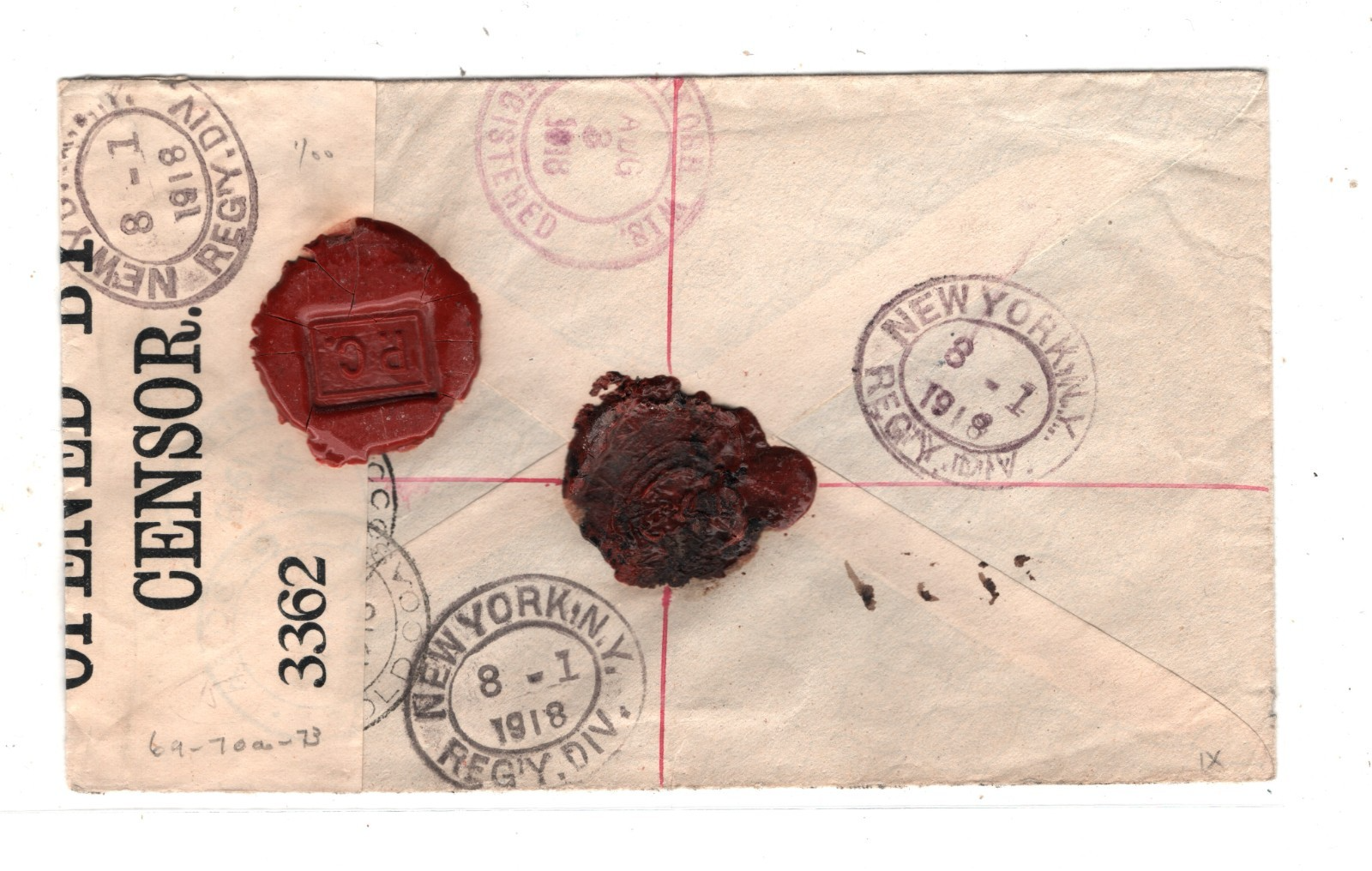 GOLD COAST WW1 Cover *PC* WAX SEAL Over CENSOR 1918 Abosso Registered USA WE378 - Image 2