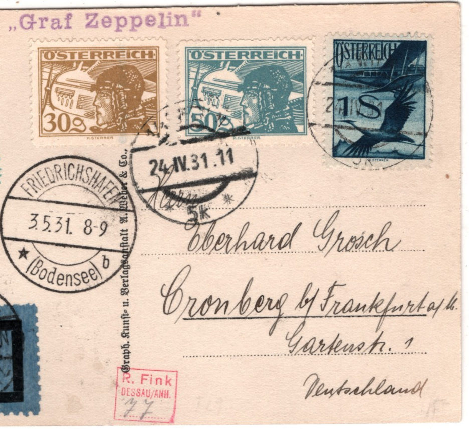 GRAF ZEPPELIN *AUSTRIA* Air 1s Card 1931 POMMERNFAHRT Stettin/Cronberg KZ568 - Image 4