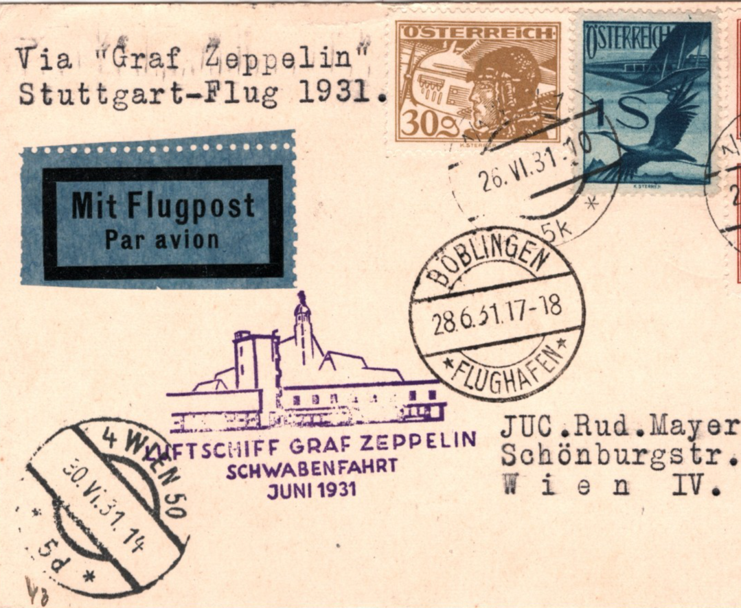 GRAF ZEPPELIN *AUSTRIA* Air Mail 1s Card 1931 SCHWABENFAHRT Böblingen Wien KZ569 - Image 3