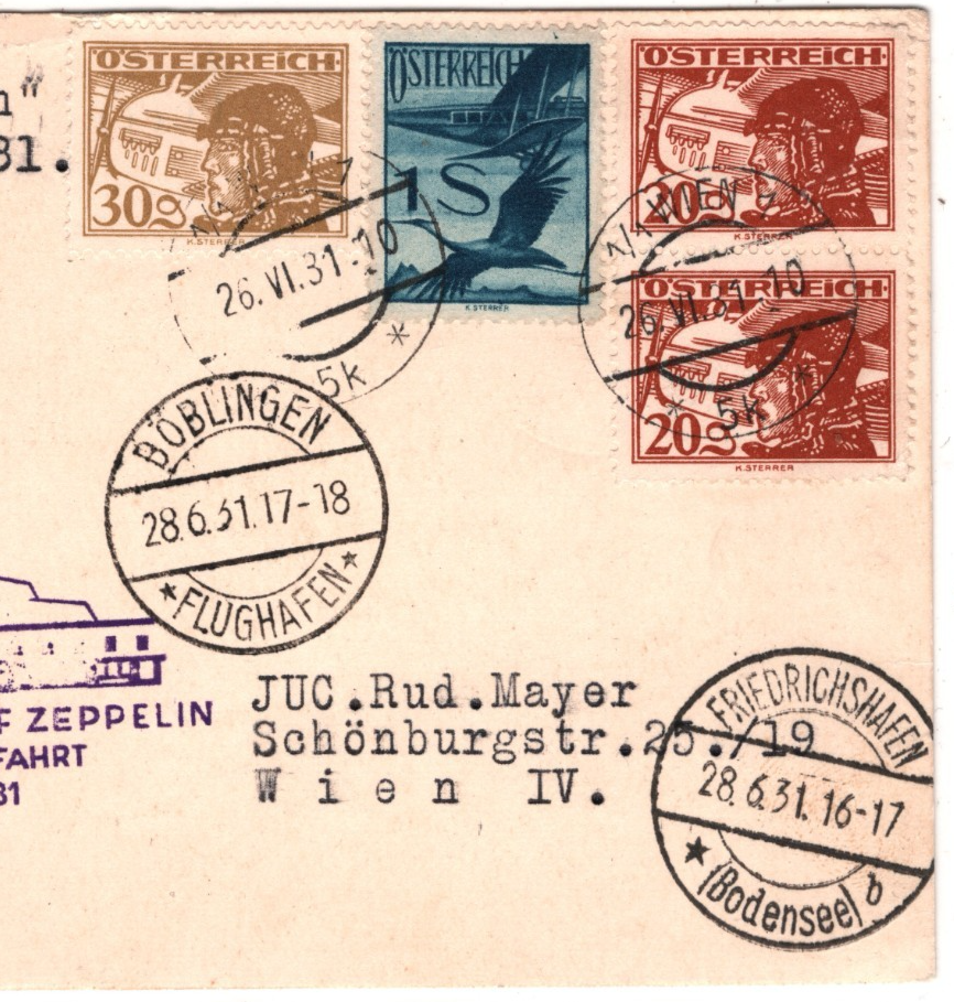 GRAF ZEPPELIN *AUSTRIA* Air Mail 1s Card 1931 SCHWABENFAHRT Böblingen Wien KZ569 - Image 4