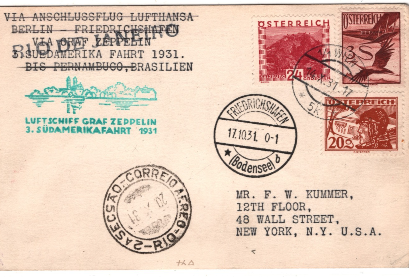 GRAF ZEPPELIN *AUSTRIA* Air Mail 3s Card 1931 3.SÜDAMERIKAFAHRT BRAZIL/USA KZ567