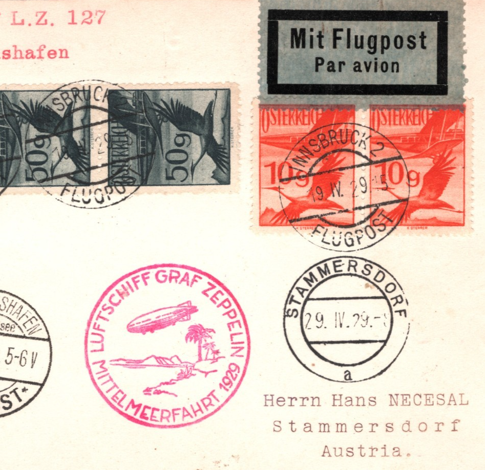 GRAF ZEPPELIN *AUSTRIA* Air Mail Card 1929 MITTELMEERFAHRT SPAIN Sevilla KZ144