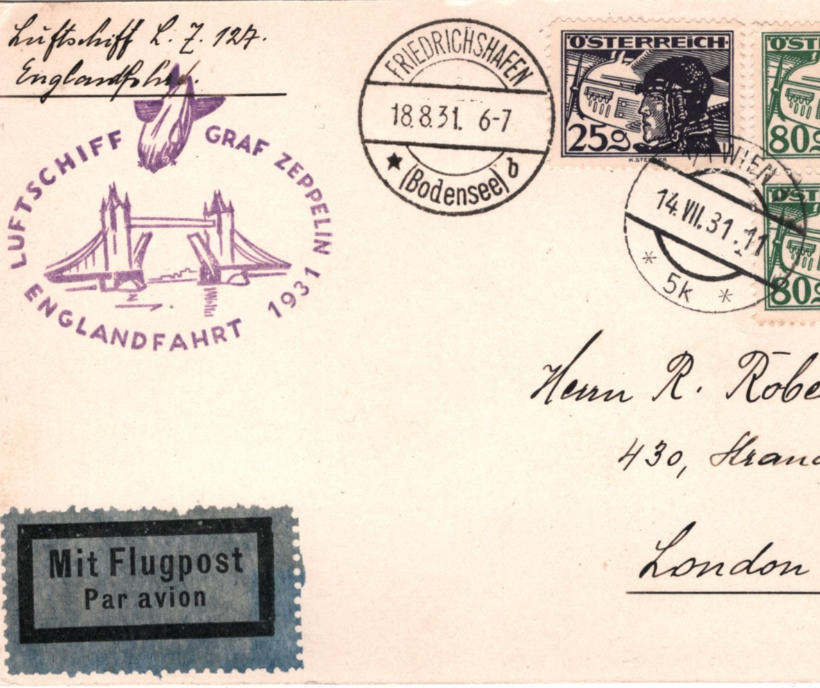 GRAF ZEPPELIN *AUSTRIA* Air Mail Card 1931 ENGLANDFAHRT London Vienna KZ570 - Image 5