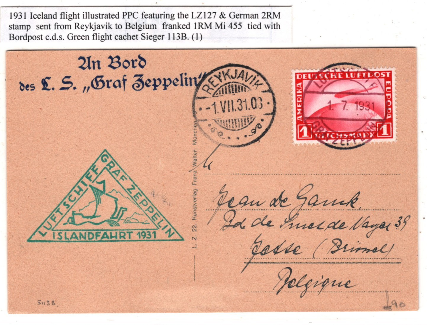 GRAF ZEPPELIN Air 1m AN BORD Card 1931 *ISLANDFAHRT* ICELAND Reykjavik KZ203 - Image 3