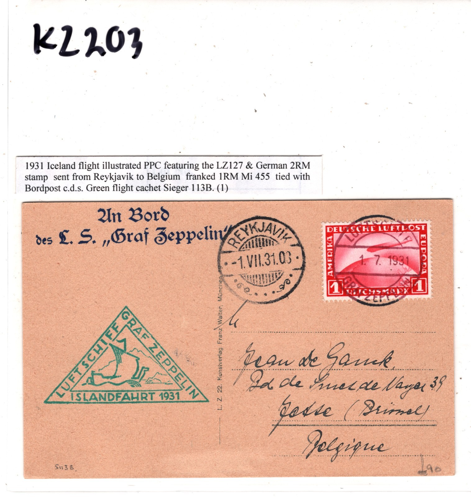GRAF ZEPPELIN Air 1m AN BORD Card 1931 *ISLANDFAHRT* ICELAND Reykjavik KZ203 - Image 9