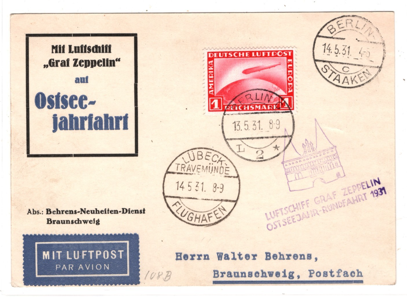 GRAF ZEPPELIN Air 1m Card 1931 *OSTSEEJAHR-RUNDFAHRT* STATIONERY Lübeck KZ190 - Image 4