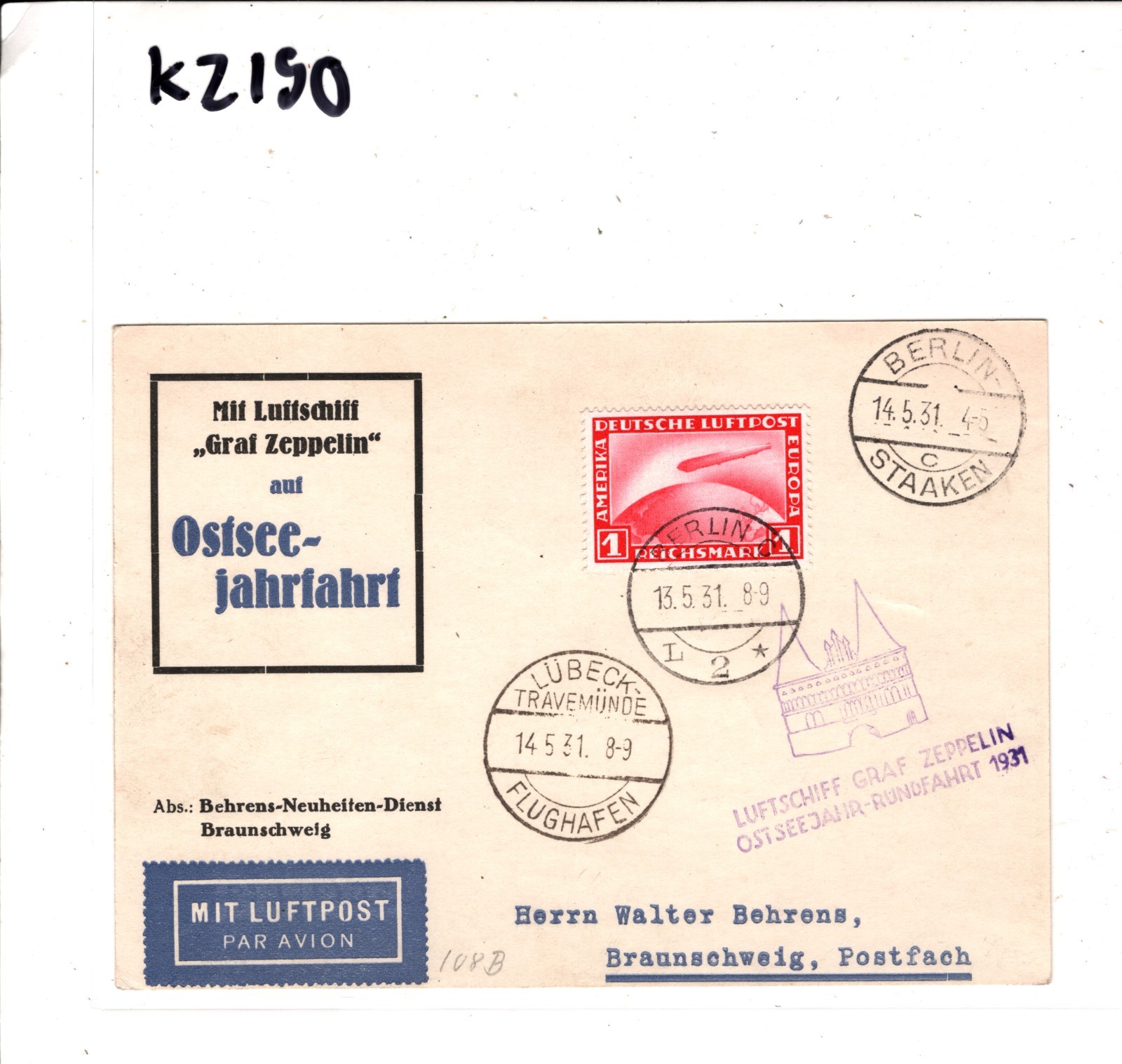 GRAF ZEPPELIN Air 1m Card 1931 *OSTSEEJAHR-RUNDFAHRT* STATIONERY Lübeck KZ190 - Image 6
