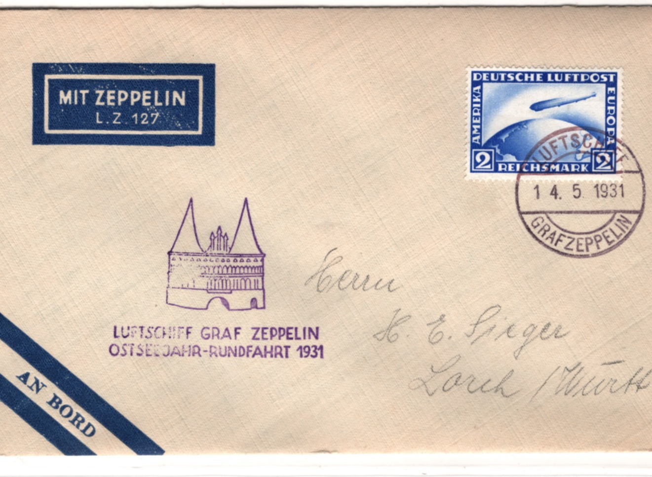 GRAF ZEPPELIN Air 2m *AN BORD* STATIONERY Cover 1931 OSTSEEJAHR-RUNDFAHRT KZ200