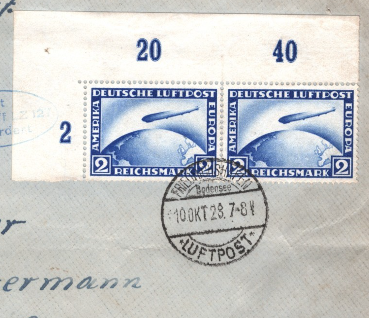 GRAF ZEPPELIN Air 2m *CORNER PAIR* Cover 1928 FIRST TRANSATLANTIC FLIGHT KZ59 - Image 5