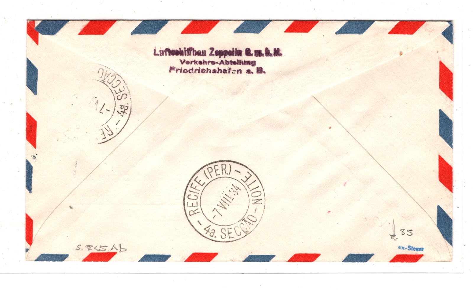 GRAF ZEPPELIN Air 3m AN BORD Cover 1934 Superb *5.SUDAMERIKAFAHRT* Cachet KZ244 - Image 5