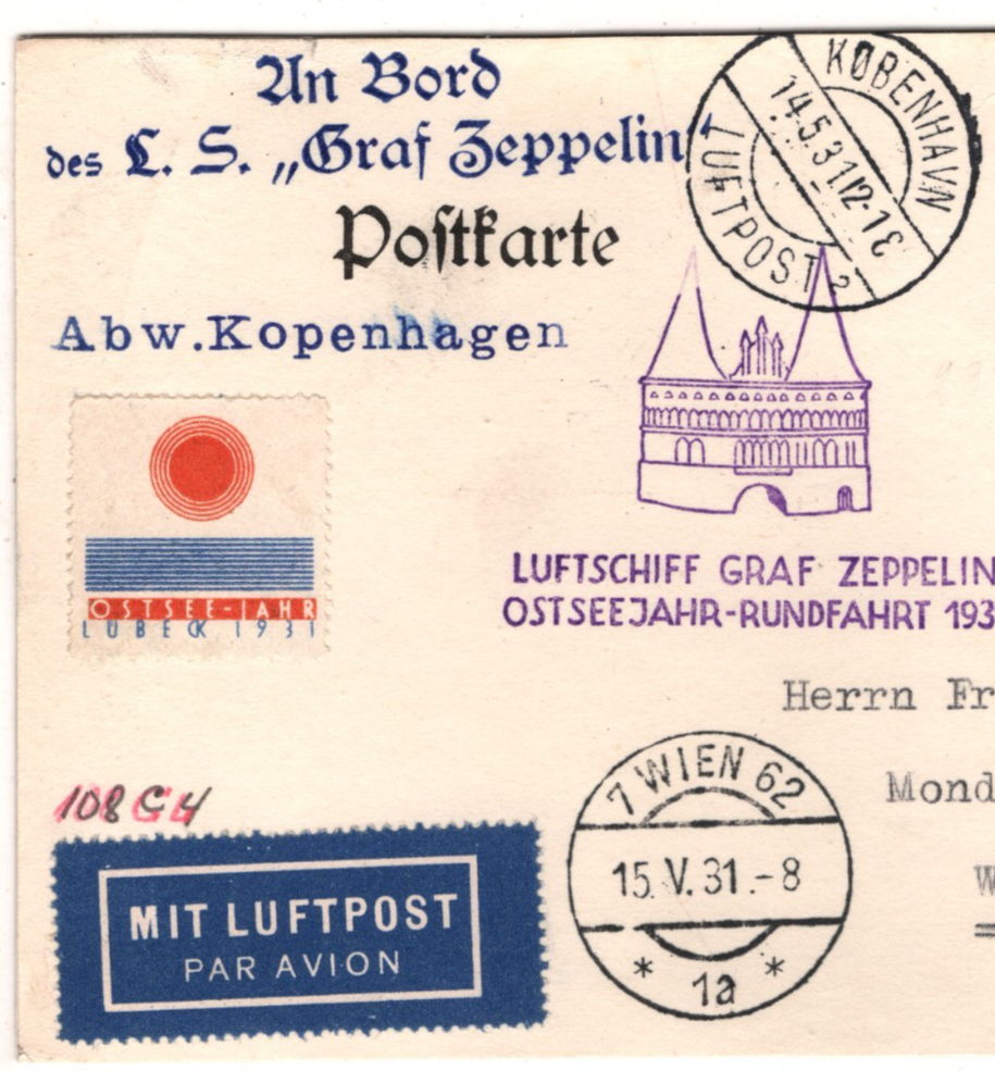 GRAF ZEPPELIN Air AN BORD Card 1931 *OSTSEEJAHR-RUNDFAHRT* Label Kobenhavn KZ188 - Image 3