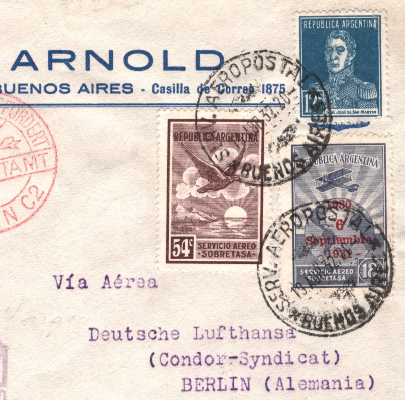 GRAF ZEPPELIN Air ARGENTINA Cover *NORDDEUTSCHER LLOYD* 1932 GERMANY KZ455 - Image 3