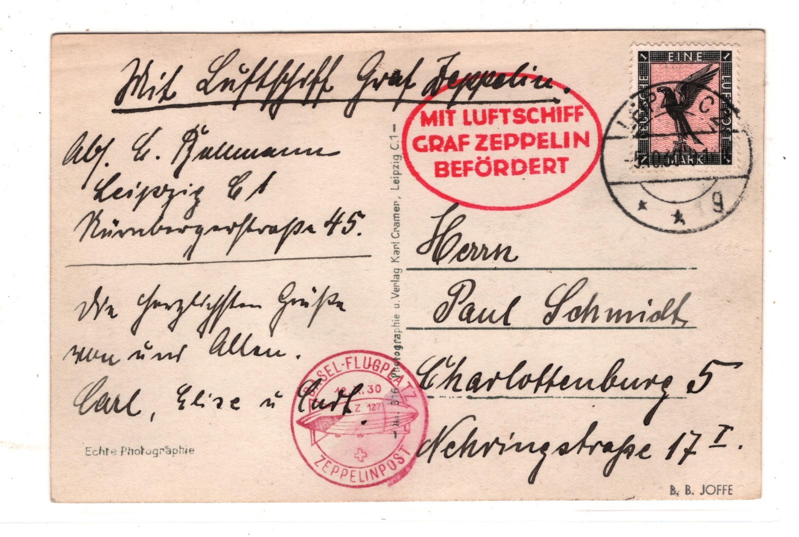 GRAF ZEPPELIN Air Card 1930 BASEL-FLUGPLATZ Cachet LEIPZIG FLUGHAFEN RP PPC KZ15 - Image 4