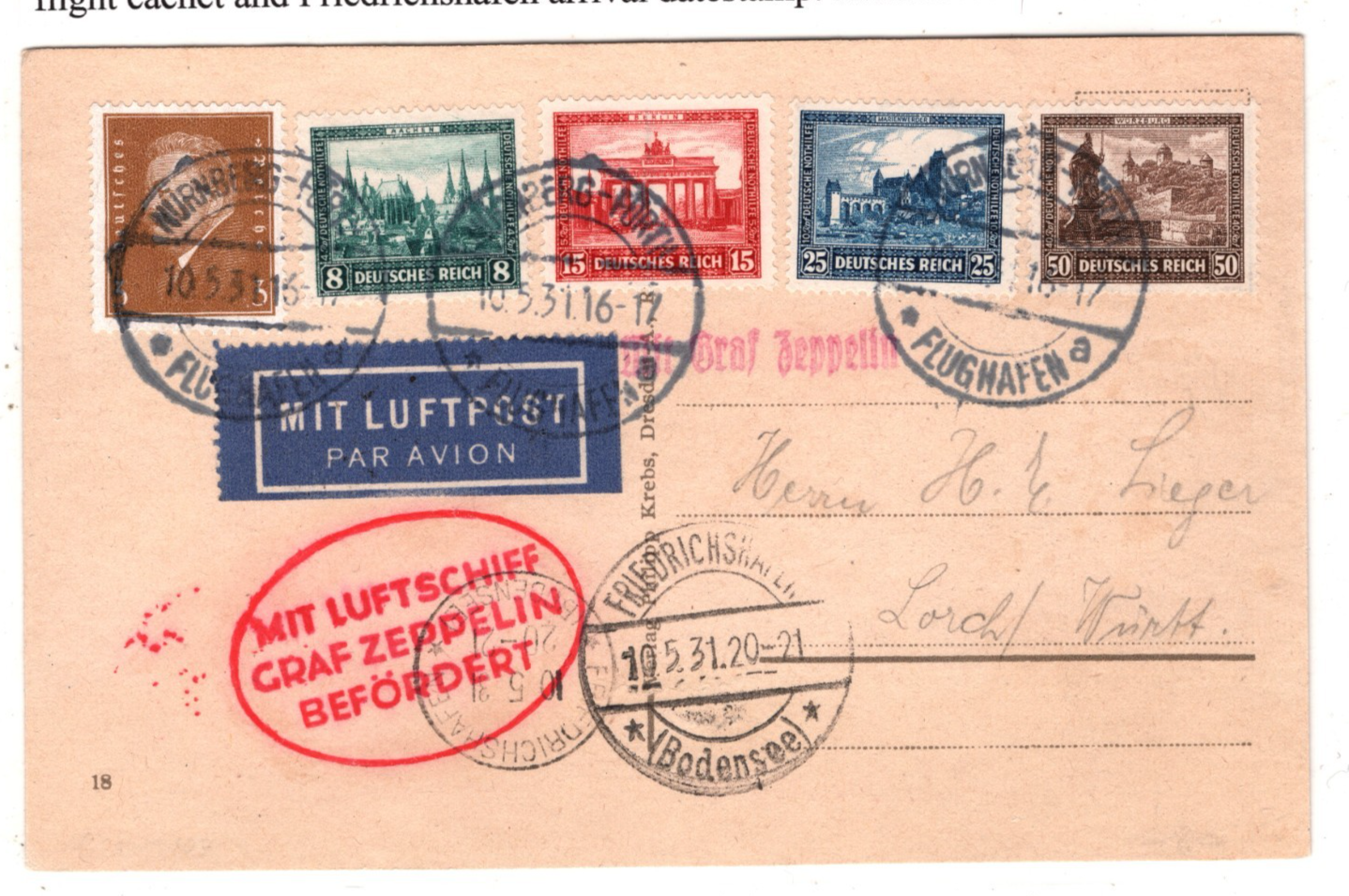 GRAF ZEPPELIN Air Card 1931 Nurnberg *WELFARE FUND* Set (1930) Cat £140 KZ225 - Image 4