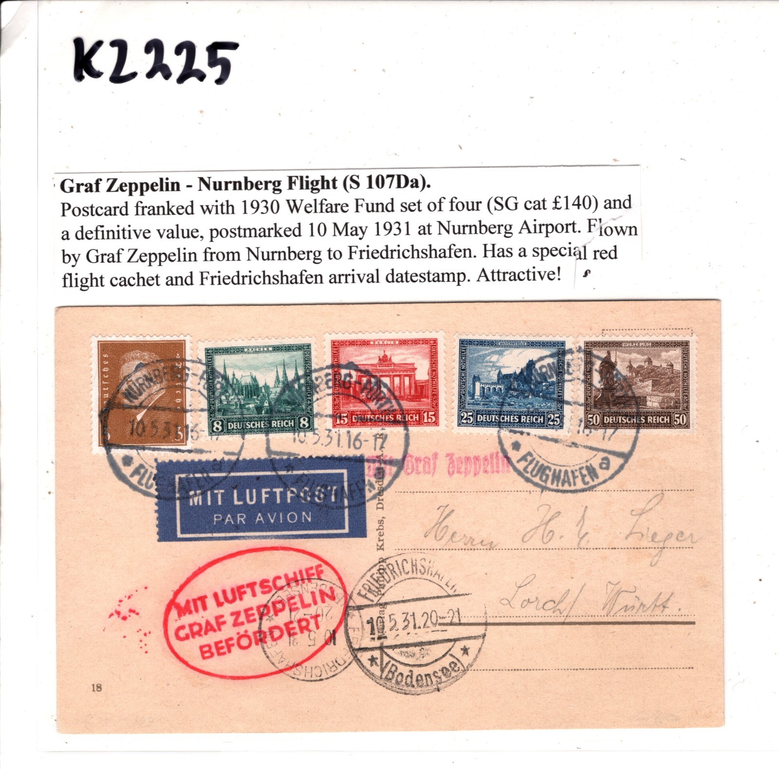 GRAF ZEPPELIN Air Card 1931 Nurnberg *WELFARE FUND* Set (1930) Cat £140 KZ225 - Image 10