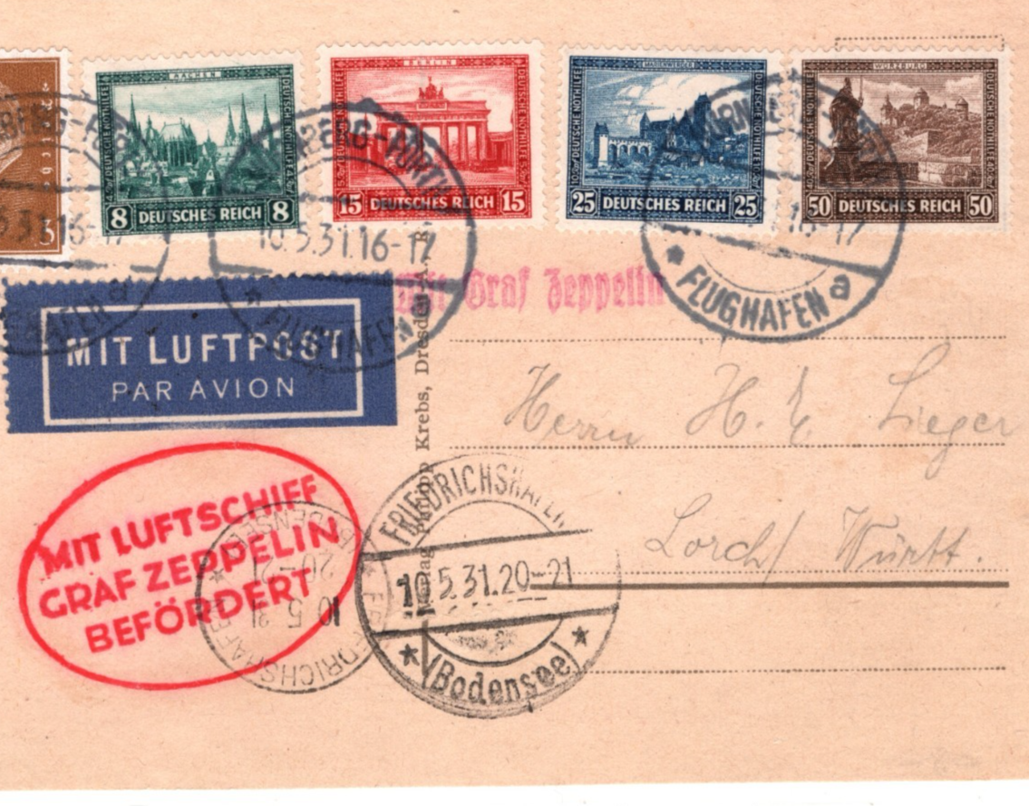 GRAF ZEPPELIN Air Card 1931 Nurnberg *WELFARE FUND* Set (1930) Cat £140 KZ225