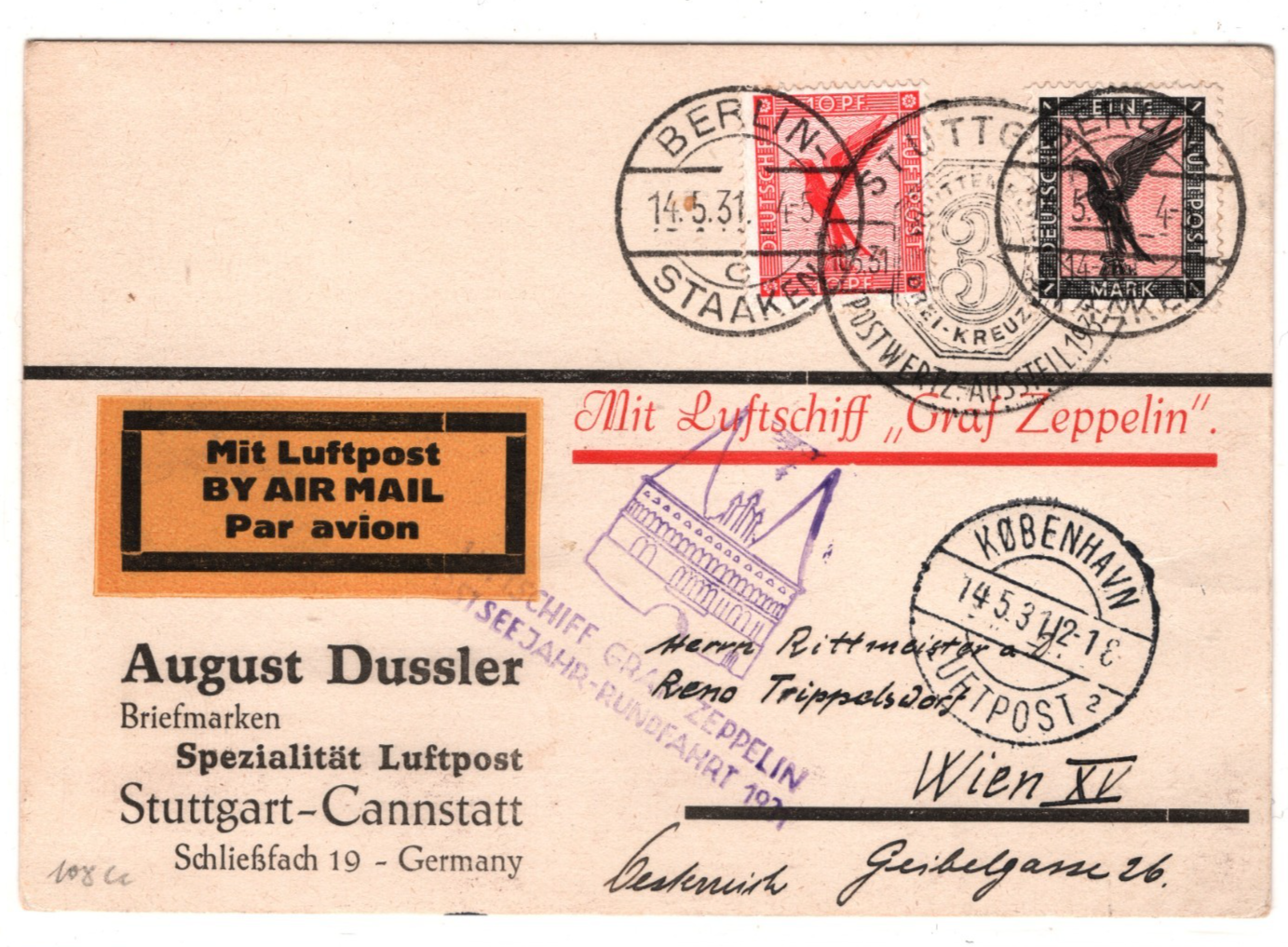 GRAF ZEPPELIN Air Card 1931 *OSTSEEJAHR-RUNDFAHRT* Stuttgart Special CDS KZ192 - Image 3