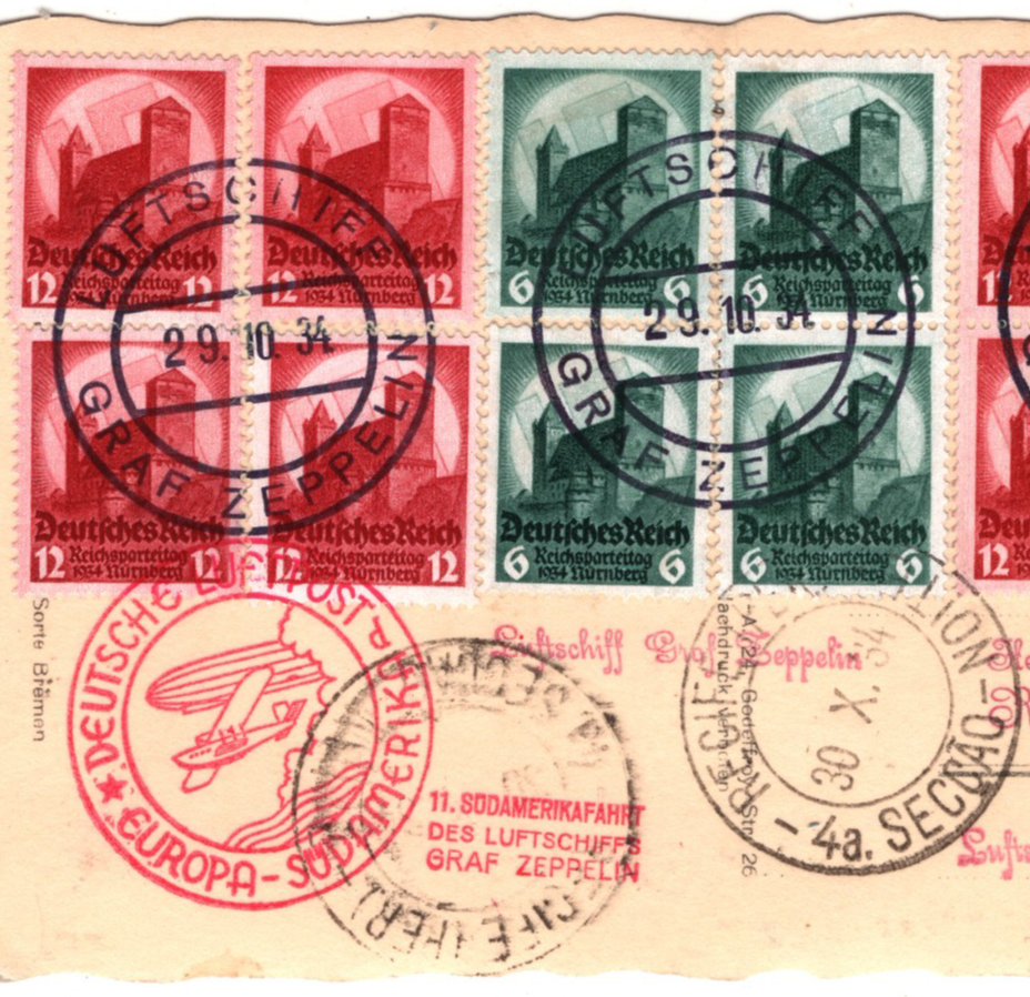 GRAF ZEPPELIN Air JUNKERS Card 1934 *11.SUDAMERIKAFAHRT* Germany Blocks KZ238 - Image 4