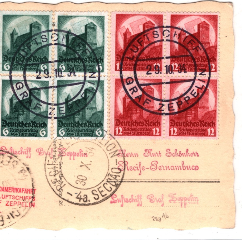 GRAF ZEPPELIN Air JUNKERS Card 1934 *11.SUDAMERIKAFAHRT* Germany Blocks KZ238 - Image 5