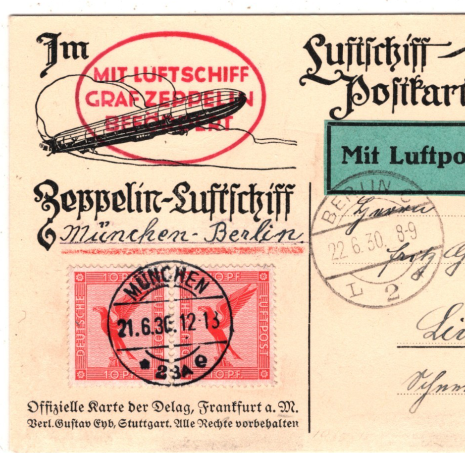 GRAF ZEPPELIN Air Mail 1m Card 1930 Munich CDS Lindau Berlin Germany PPC KZ109 - Image 4