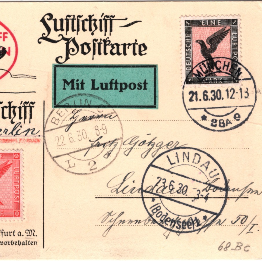 GRAF ZEPPELIN Air Mail 1m Card 1930 Munich CDS Lindau Berlin Germany PPC KZ109 - Image 5