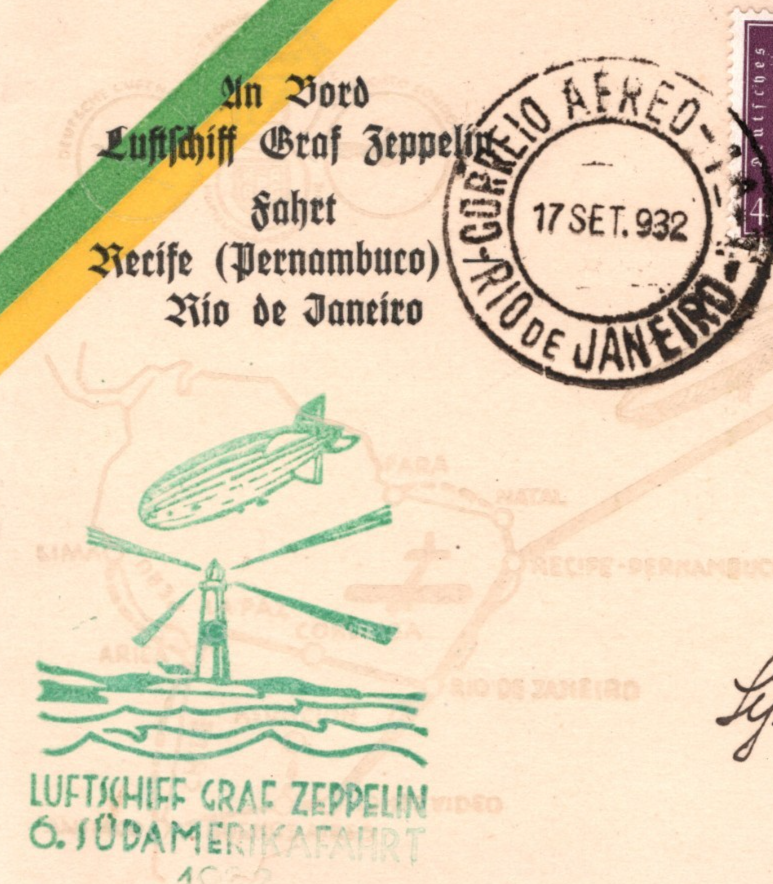 GRAF ZEPPELIN Air Mail 1m Card 1932 *6. SÜDAMERIKAFAHRT* BRAZIL Rio KZ313 - Image 3