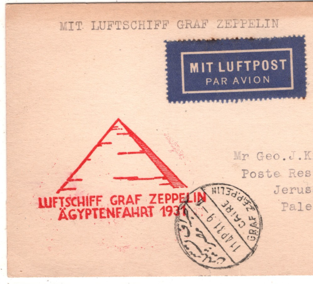 GRAF ZEPPELIN Air Mail 1m Card ÄGYPTENFAHRT 1931 PALESTINE/EGYPT Jerusalem KZ601 - Image 4