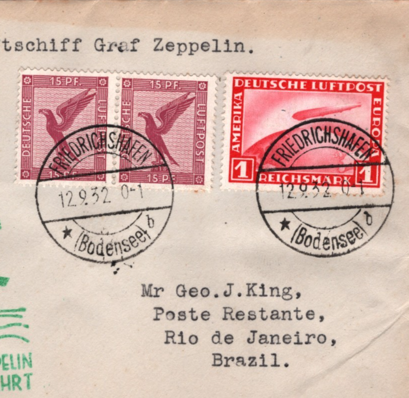 GRAF ZEPPELIN Air Mail 1m Cover 6. SÜDAMERIKAFAHRT 1932 BRAZIL Rio Germany KZ604 - Image 5