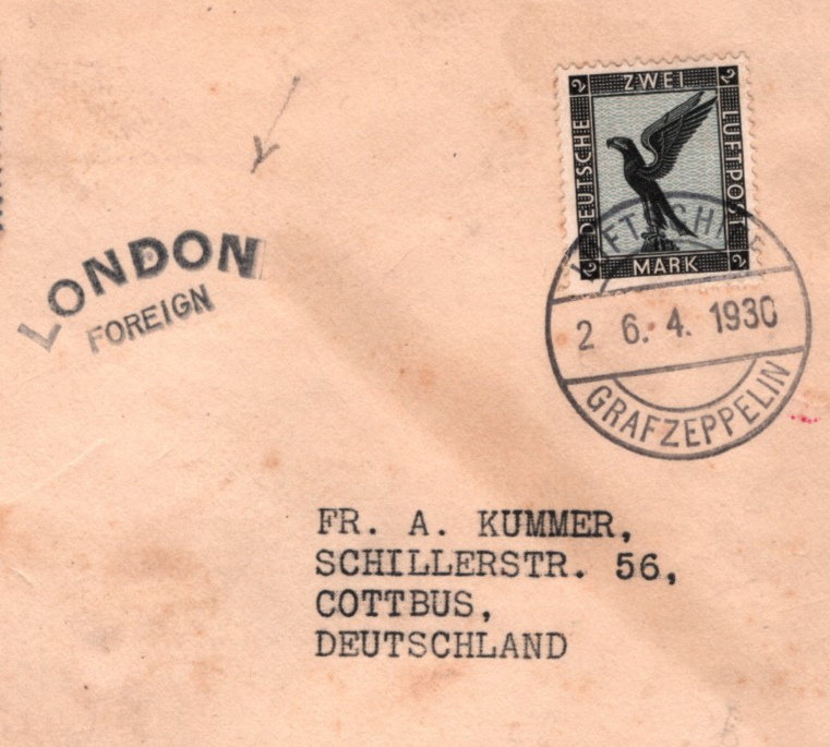 GRAF ZEPPELIN Air Mail 2m Cover 1930 GB *LONDON FOREIGN* Cachet Germany KZ210 - Image 5