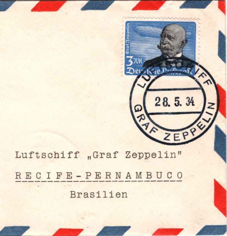 GRAF ZEPPELIN Air Mail 3m *AN BORD* CDS Cover 1934 BRAZIL Recife Germany KZ243 - Image 3