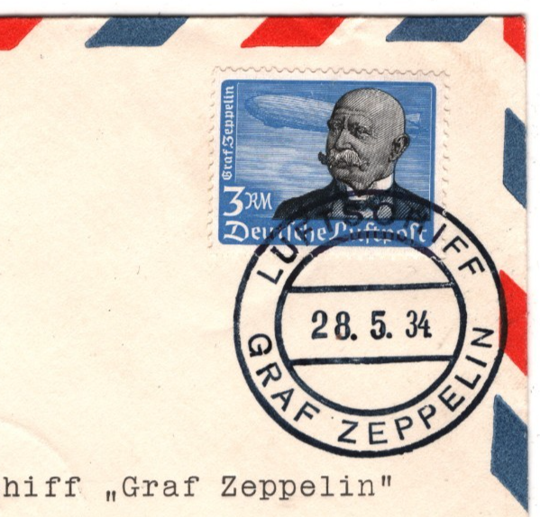 GRAF ZEPPELIN Air Mail 3m *AN BORD* CDS Cover 1934 BRAZIL Recife Germany KZ243