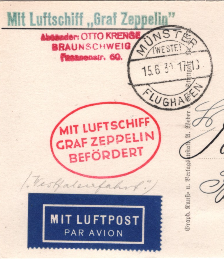 GRAF ZEPPELIN Air Mail AN BORD Card 1930 Braunschweig Münster Germany KZ182 - Image 5