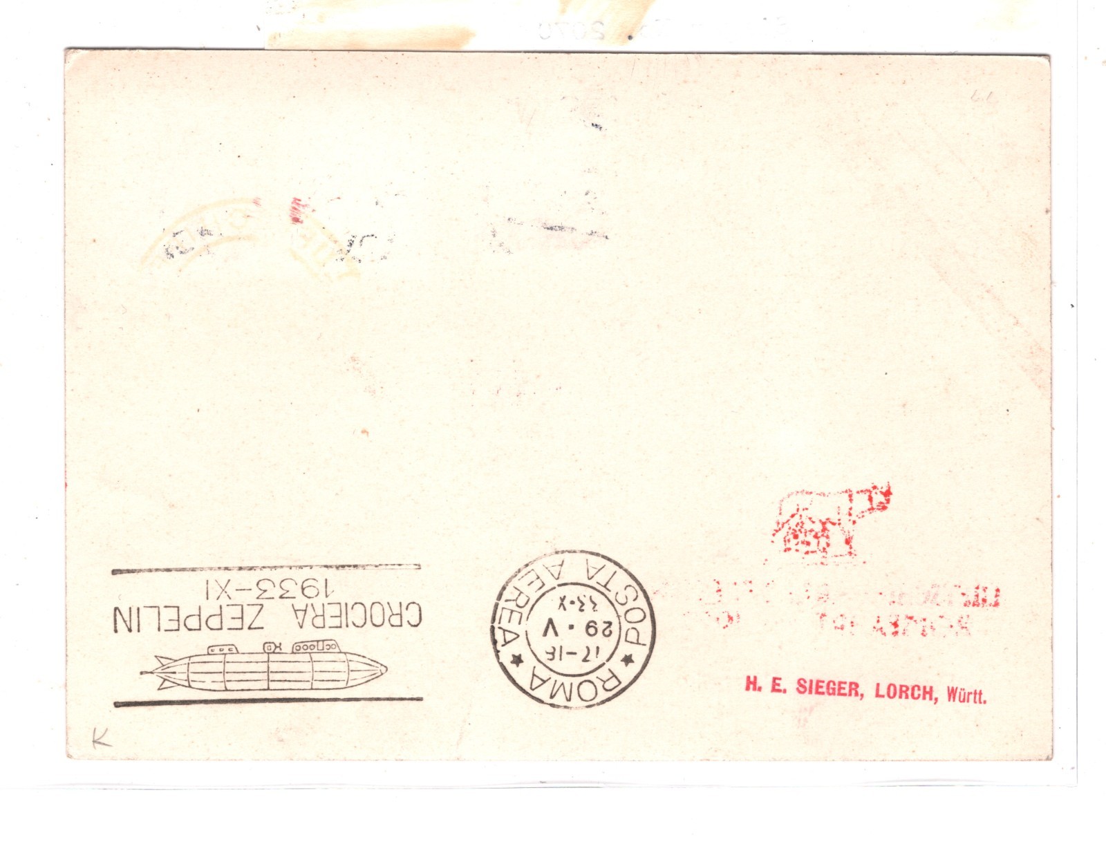 GRAF ZEPPELIN Air Mail AN BORD Card ROMFAHRT-*ROUND FLIGHT* 1933 ITALY Rome KZ88 - Image 5